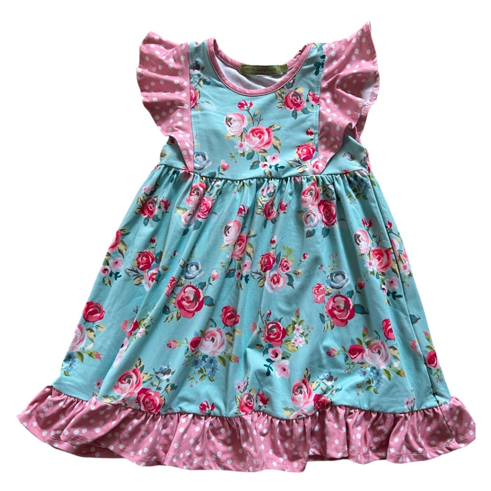 Millie Loves Lily Pink and Light Blue Cotton Dress (5Y)